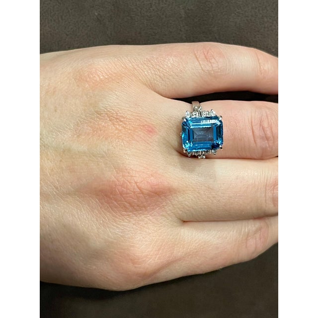 5.8 Carat Finest Blue Topaz Diamond Platinum Ring Estate For Sale - Image 13 of 18