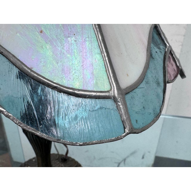 Pink Tiffany Style Stained Glass + Iridescent Table Lamp For Sale - Image 8 of 12