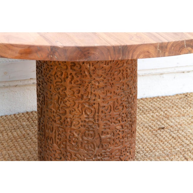 60" Dm Round Burma Teak Carved Pedestal Table For Sale - Image 4 of 12