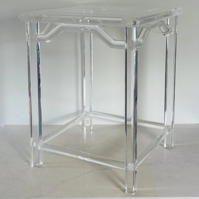 Contemporary Vintage Hand-Crafted Asian Lucite Side Tables by July Zhou (Signed), a Pair For Sale - Image 3 of 12
