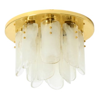 Heavy Brass and Murano Glass Ceiling Lamp by J.T. Kalmar Franken, 1960s For Sale