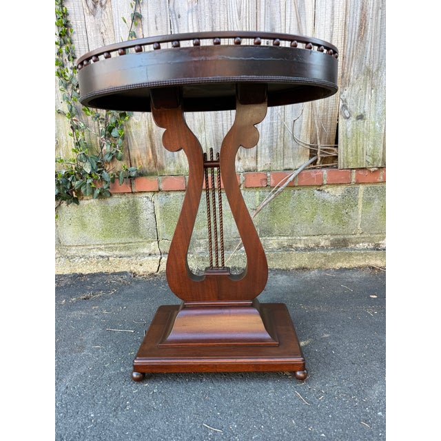 Early 20th Century Neoclassical Style Oval Mahogany Lyre Base Side Table For Sale - Image 12 of 14