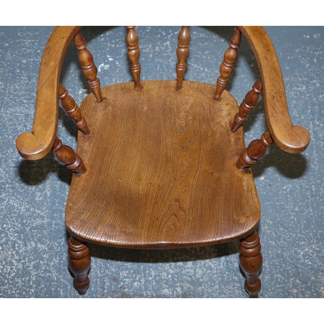 Edwardian Elm Bow Back Smokers Captains Chair, 1900s For Sale - Image 17 of 18