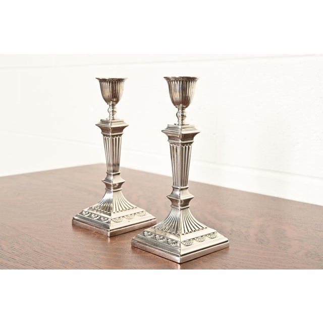 Victorian Tiffany & Co. Antique Neoclassical Silverplate Candlesticks, Pair For Sale - Image 3 of 12