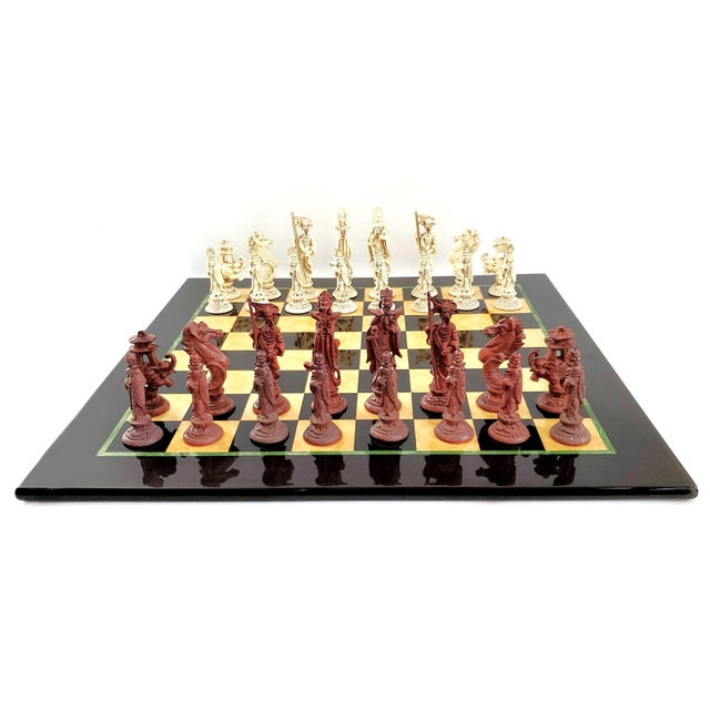 Vintage Marquetry Chess Set With Chinese Figurines For Sale - Image 9 of 15