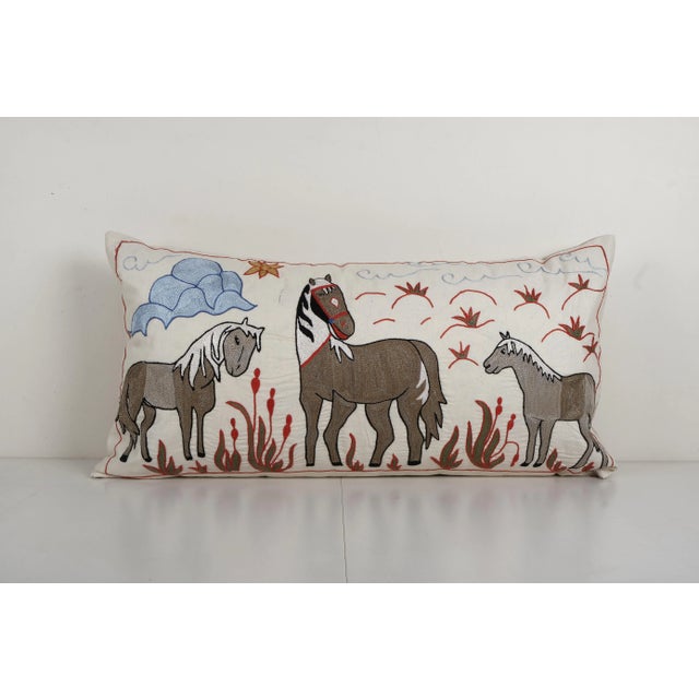 2020s Suzani Horse Cushion Cover 18'' X 34'' For Sale - Image 5 of 5