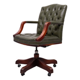 Chesterfield Green Tufted Leather Desk Chair from Wade, England, 1960s For Sale