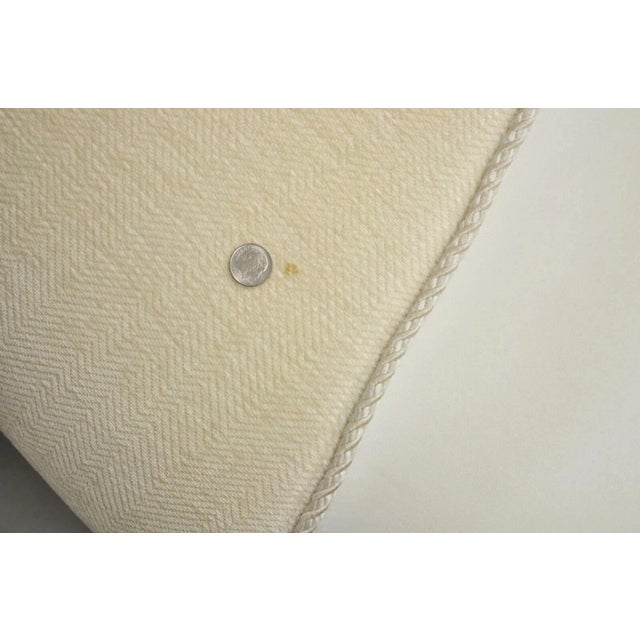Early 21st Century Decorator Modern Beige Upholstered Button Tufted Skirted 35" Round Ottoman For Sale - Image 5 of 12