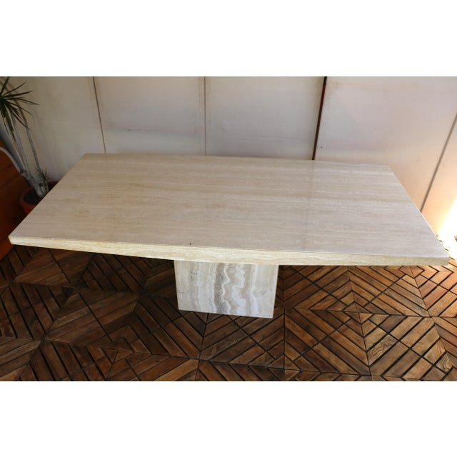 Beige 1980s Mid-Century Italian Postmodern Beige Travertine Dining Table by Stone International For Sale - Image 8 of 18