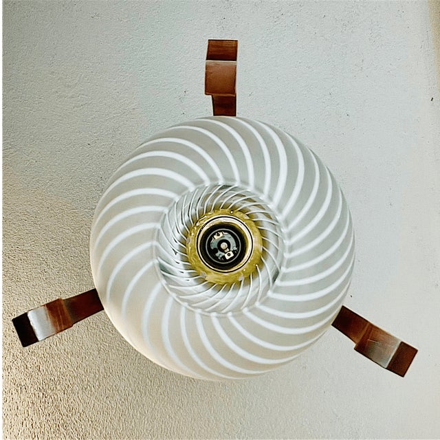 Brown Scandinavian Style Wood and Striped Glass Hanging Lamp, 1970s For Sale - Image 8 of 16