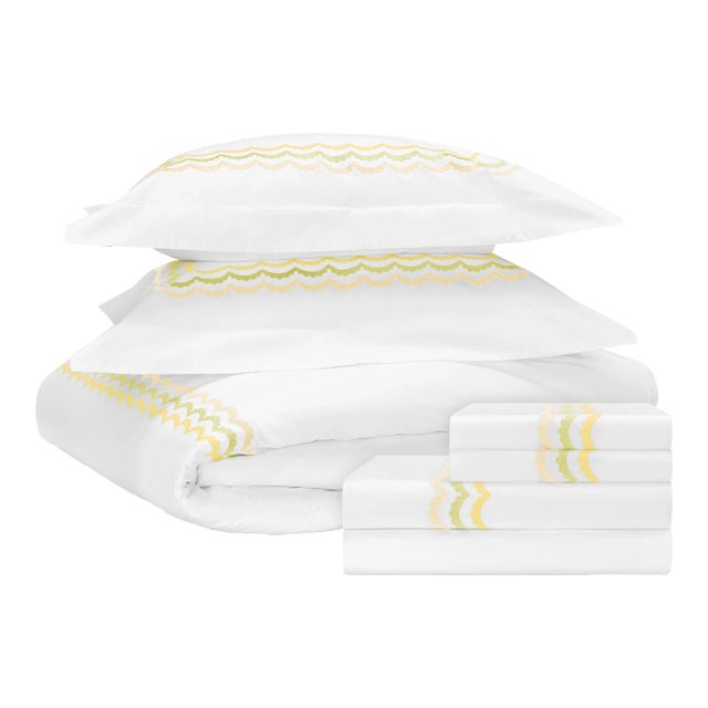 Celerie Kemble + Hamburg House Whimsical Lemon Scallop Cal. King Bedding Set For Sale