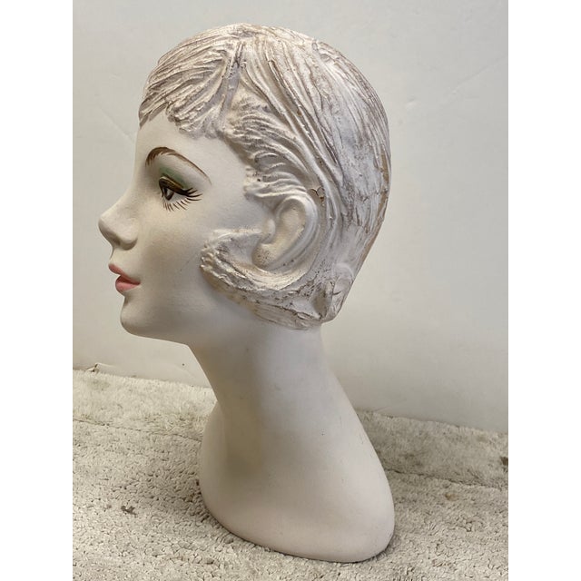 Mid 20th Century Vintage 1970s Hat Wig Stand Head Store DIsplay Long Neck Ceramic Mannequin For Sale - Image 5 of 12