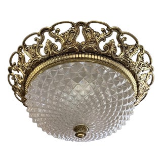 Vintage French Brass and Cut Glass Pendant Light, 1960s For Sale