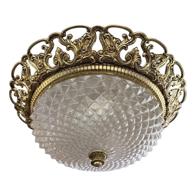 Vintage French Brass and Cut Glass Pendant Light, 1960s For Sale