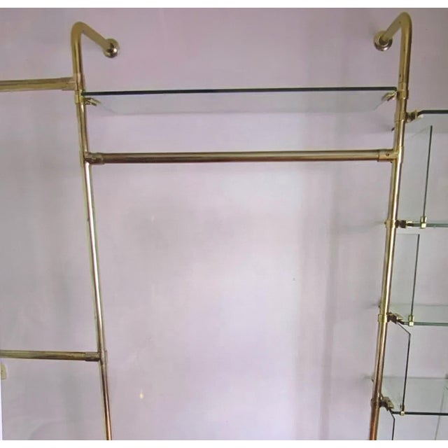 Mid Century Modern Four Bay Hanging Shelving Unit in Glass and Brass For Sale - Image 6 of 7