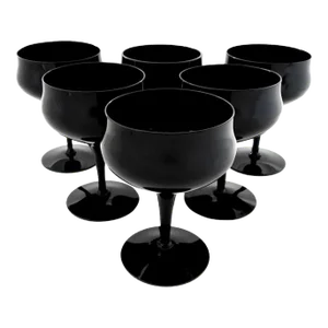 1960s Black Amethyst Crystal Champagne Glasses- Set of 6