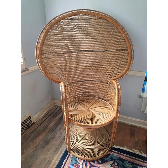 Shabby Chic 1990s Wicker Fan Back Chair For Sale - Image 3 of 10