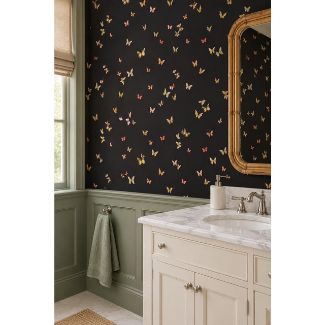Not Yet Made - Made To Order Butterfly Grove Grasscloth Wallpaper by House Party | Midnight Black | 6 Yards For Sale - Image 5 of 9