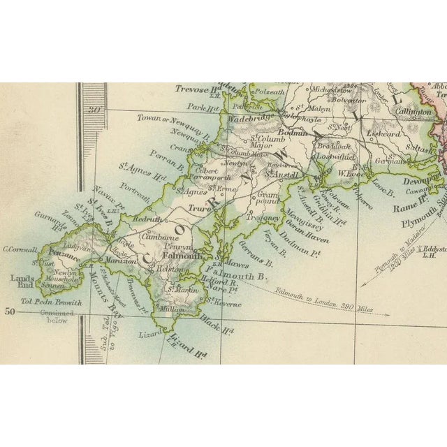 1900 - 1909 Antique Map of Southern England and Wales, 1903 For Sale - Image 5 of 10