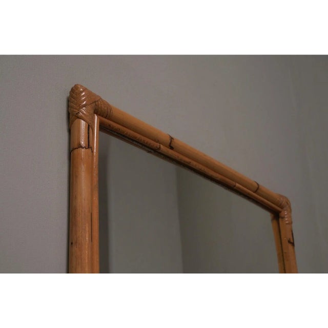 Vivai del Sud Vintage 1970s Italian Bamboo Rattan Wall Mirror For Sale - Image 4 of 4