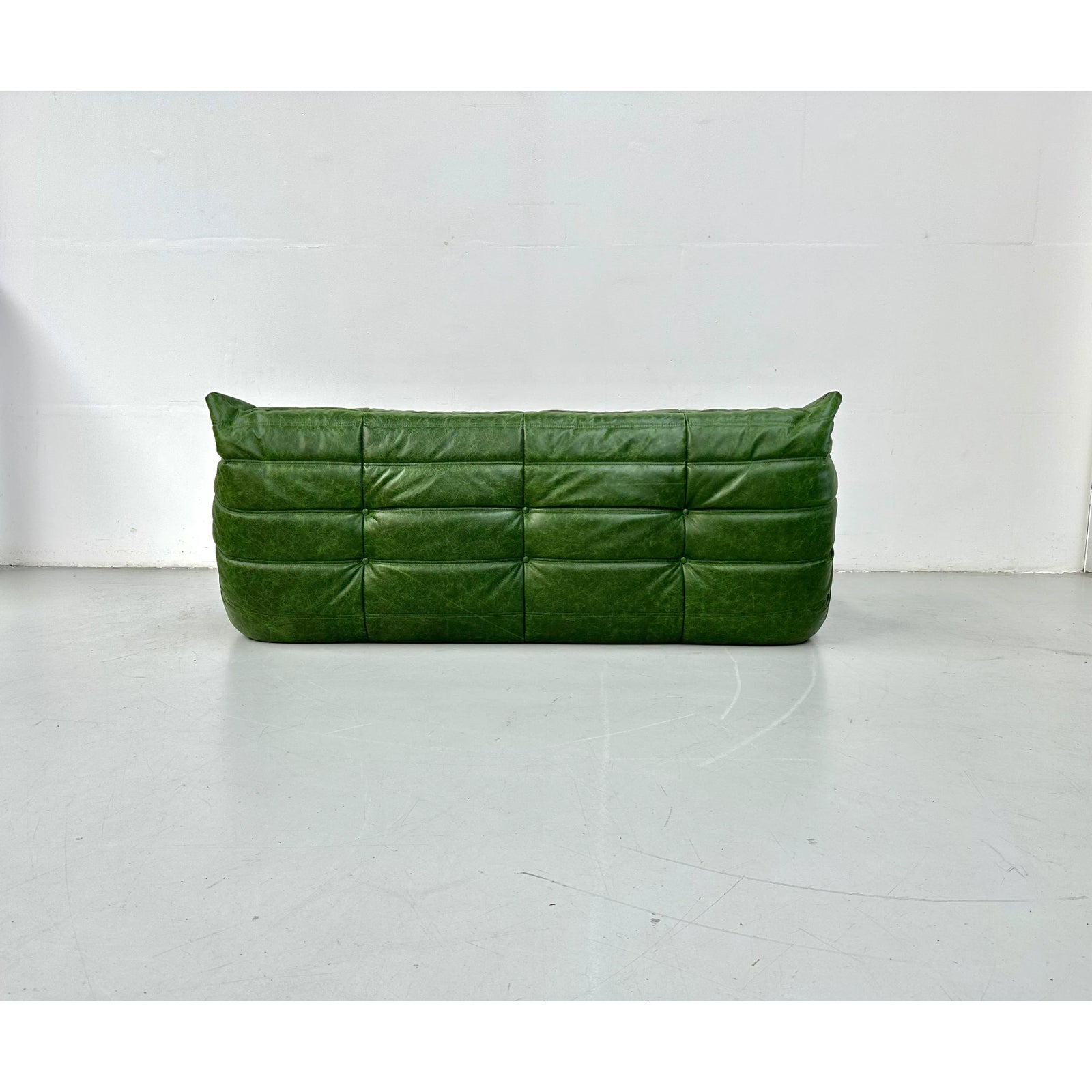 French Togo 3-Seater Sofa in Forest Green Leather attributed to Michel Ducaroy for Ligne Roset
