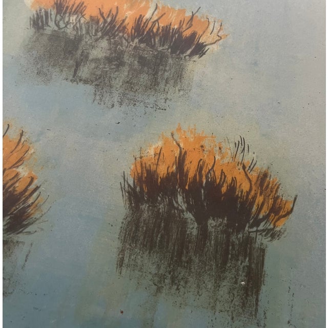 Blue Vintage French Landscape Lithograph Bulls on the Water For Sale - Image 8 of 10