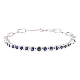 Vintage Bezel Set Sapphire Paperclip Chain Bracelet in 18k Solid Gold For Sale