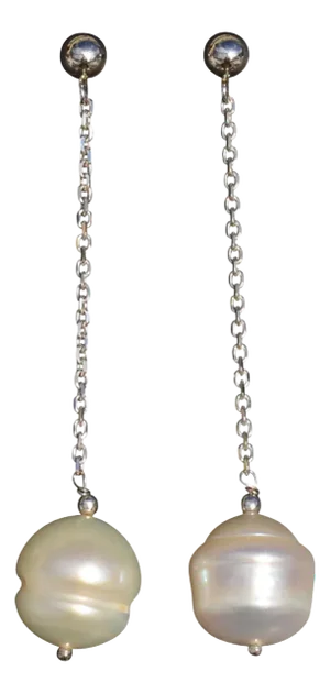 The Lachlans: Ladies Contemporary Pearl Dangler Earrings in 14K, 2 Pieces