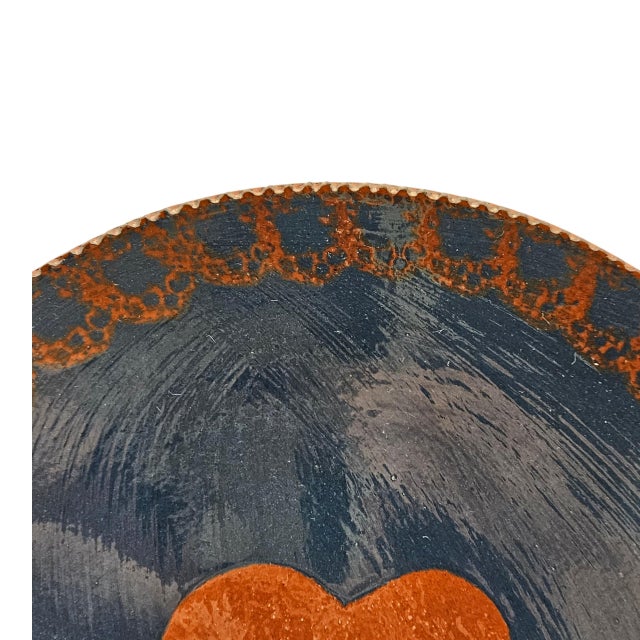 Folk Art 1984 Ned Foltz Pennsylvania Redware Heart Plate, 9.25" For Sale - Image 3 of 9
