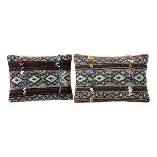 Bohemian Kilim Lumbar Pillow Cover 15'' X 24'' & 14'' X 20'' - Set of Two For Sale