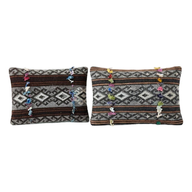 Bohemian Kilim Lumbar Pillow Cover 15'' X 24'' & 14'' X 20'' - Set of Two For Sale