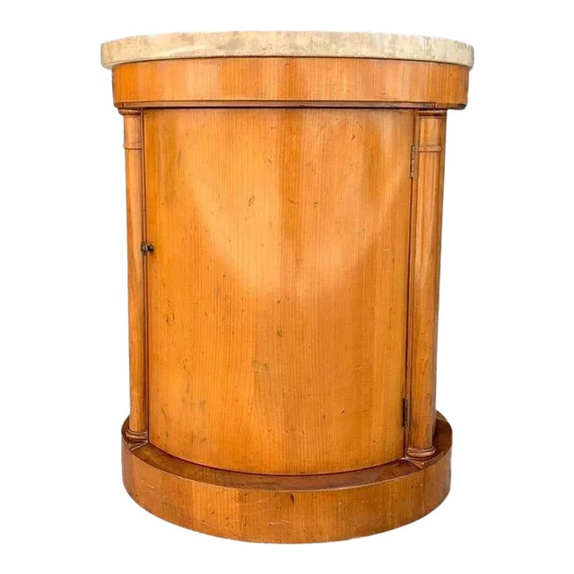 1980s Baker Neoclassical Wood & Marble Top Round Side Table For Sale