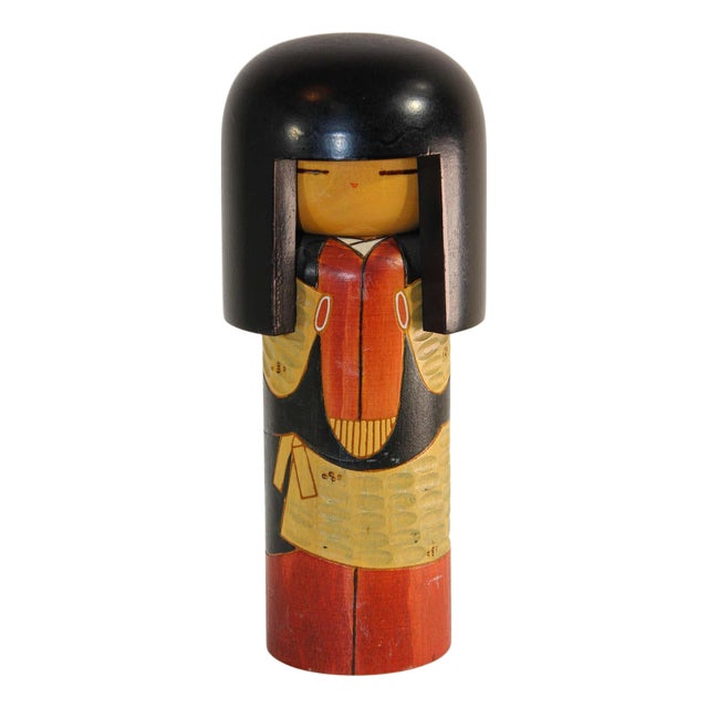Vintage Kokeshi Doll, Handcrafted Wood, Japonisme Style, Japan 1987 For Sale