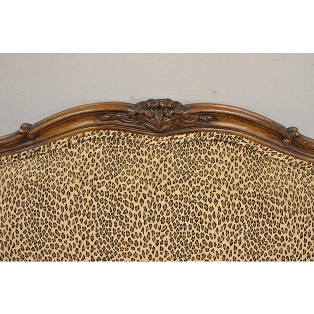 French Vintage French Country Louis XV Carved Walnut Cheetah Print Wingback Sofa Settee For Sale - Image 3 of 12