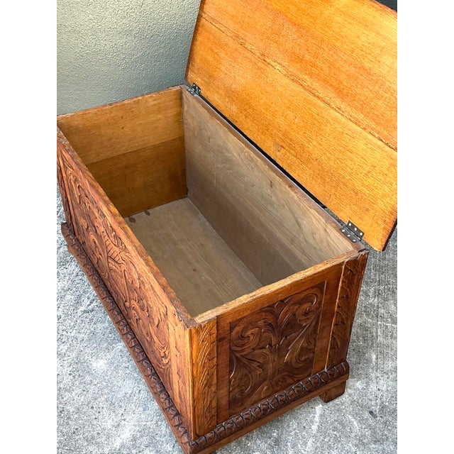 Brown Vintage Carved Wood Lyre Trunk For Sale - Image 8 of 12