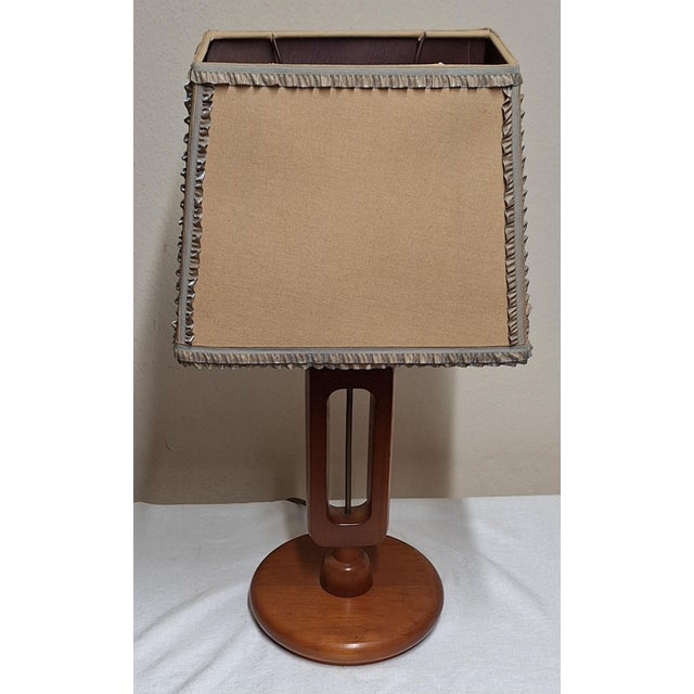 Vintage Table Lamp with Brown Maple Base and Handmade Fabric Shade by Lamplove, 1980s For Sale - Image 4 of 8