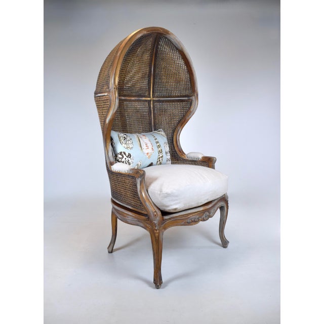Brown Vintage Canopy Porter Chair French Country Louis XV Style, Double Cane For Sale - Image 8 of 13