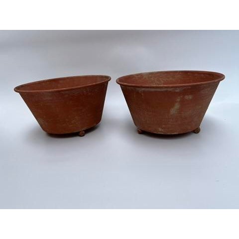 Small Terra Cotta Style Tole Footed Bowls a Pair For Sale - Image 4 of 8