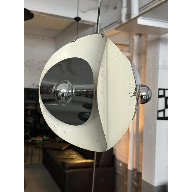 Modern Italian Space Age Chrome and Enamel Pendant attributed to Goffredo Reggiani, 1970s For Sale - Image 3 of 7