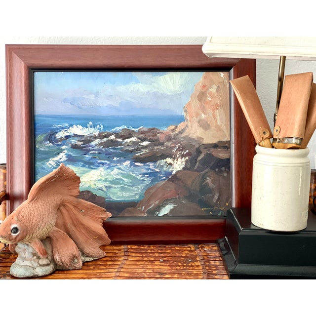 Wood Early California Seascape Oil Painting Lawrence Brunner For Sale - Image 7 of 7