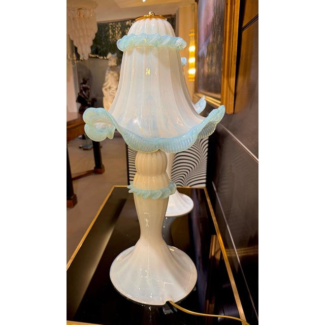 Opaline and Light Blu Murano Glass Table Lights, 1990s For Sale - Image 6 of 12