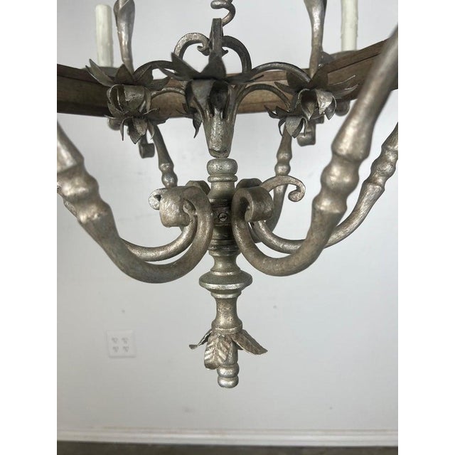 1930s Monumental Two-Tiered 12-Light Silvered Chandelier W/ Crown For Sale - Image 4 of 16