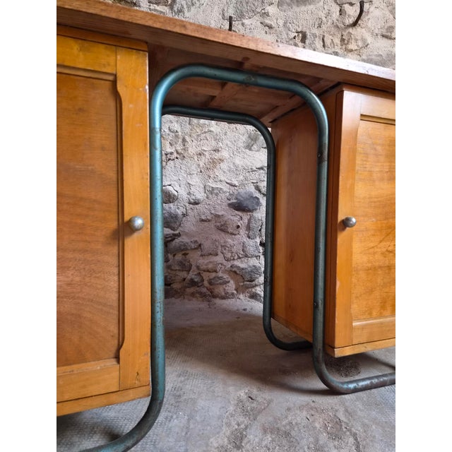 Wood French Modern Beech and Tubular Steel Writing Desk, 1930s For Sale - Image 7 of 18