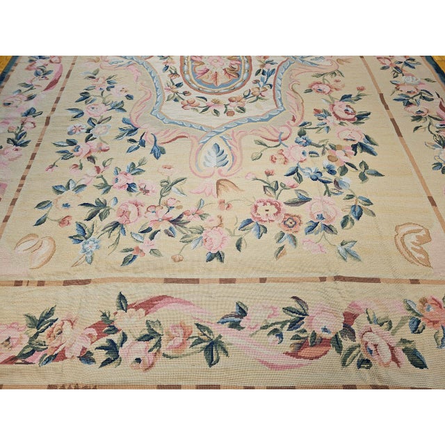 Late 19th Century French Aubusson Needlepoint Carpet in Floral Pattern in Ivory, Green, Pink, Blue For Sale - Image 15 of 18