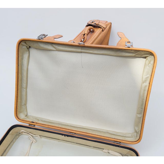 Tan Lamb Leather Suitcases, Italy, 1950s, Set of 2 For Sale - Image 12 of 18