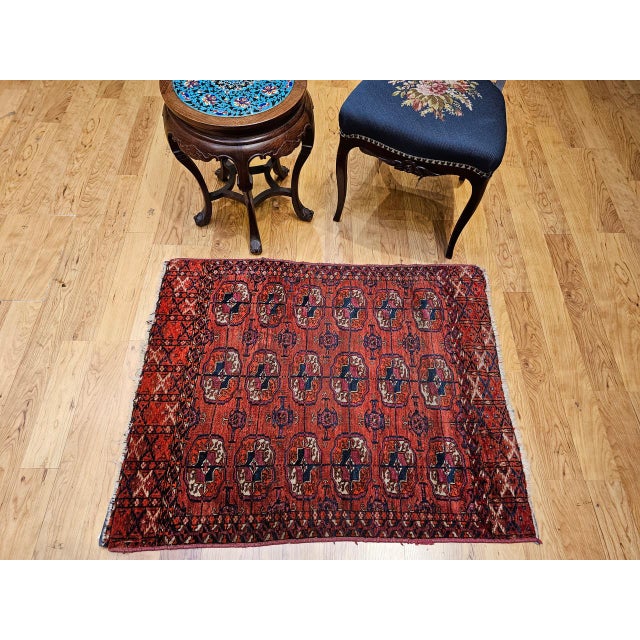 Textile Vintage Turkmen Tekke in Allover Pattern in Red, Navy, Ivory, Blue, Pink For Sale - Image 7 of 18