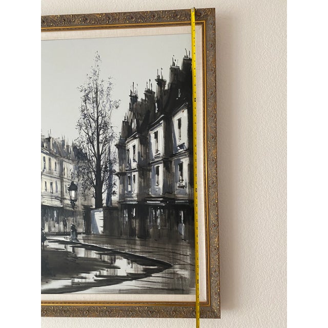 Black Gaston Pierre Original Oil on Canvas Paris Cityscape Painting Framed 41" X 41" Mint Condition Mid 20th Century For Sale - Image 8 of 11
