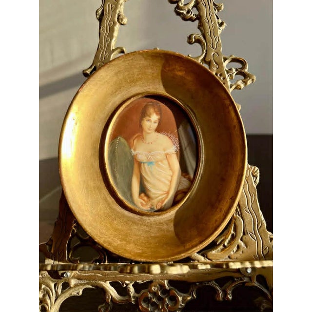 Italian Antique/ Vintage Miniature Italian Signed Hand Painted Portrait, Lady in Nightgown With Gilded Wooden Frame For Sale - Image 3 of 15