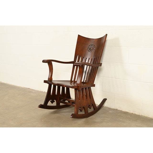 J. Dieudonné Antique Belgian Mission Oak Arts & Crafts Rocking Chair, Circa 1910 For Sale - Image 14 of 14