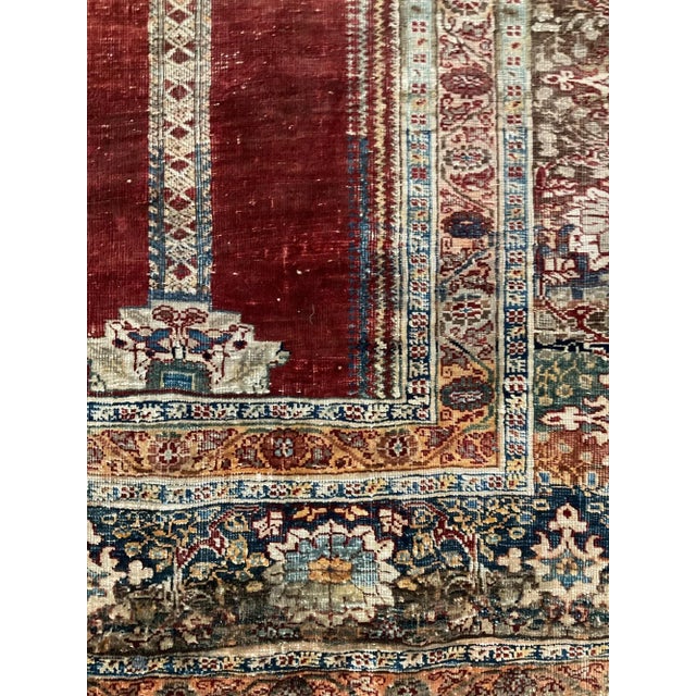 Antique Heriz Prayer Silk Rug For Sale - Image 3 of 8